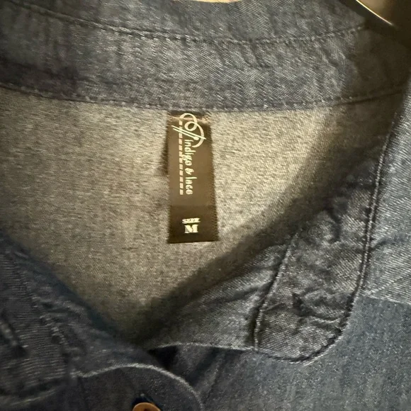 Indigo & Lace  Blue Denim Midi Dress with Belt Womens size medium Macy’s - Picture 4 of 7